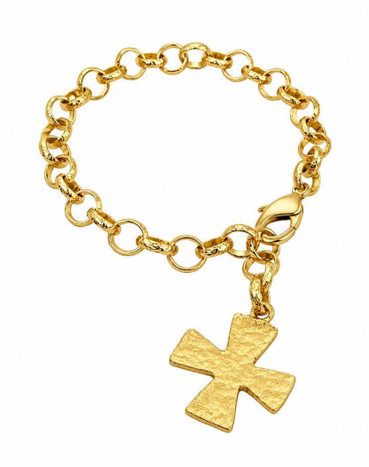 Large Textured Cross Pendant, Antiqued 18k Gold Plated - AG668