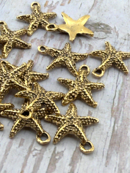 Small Starfish Charm, Antiqued Gold Plated - AG700