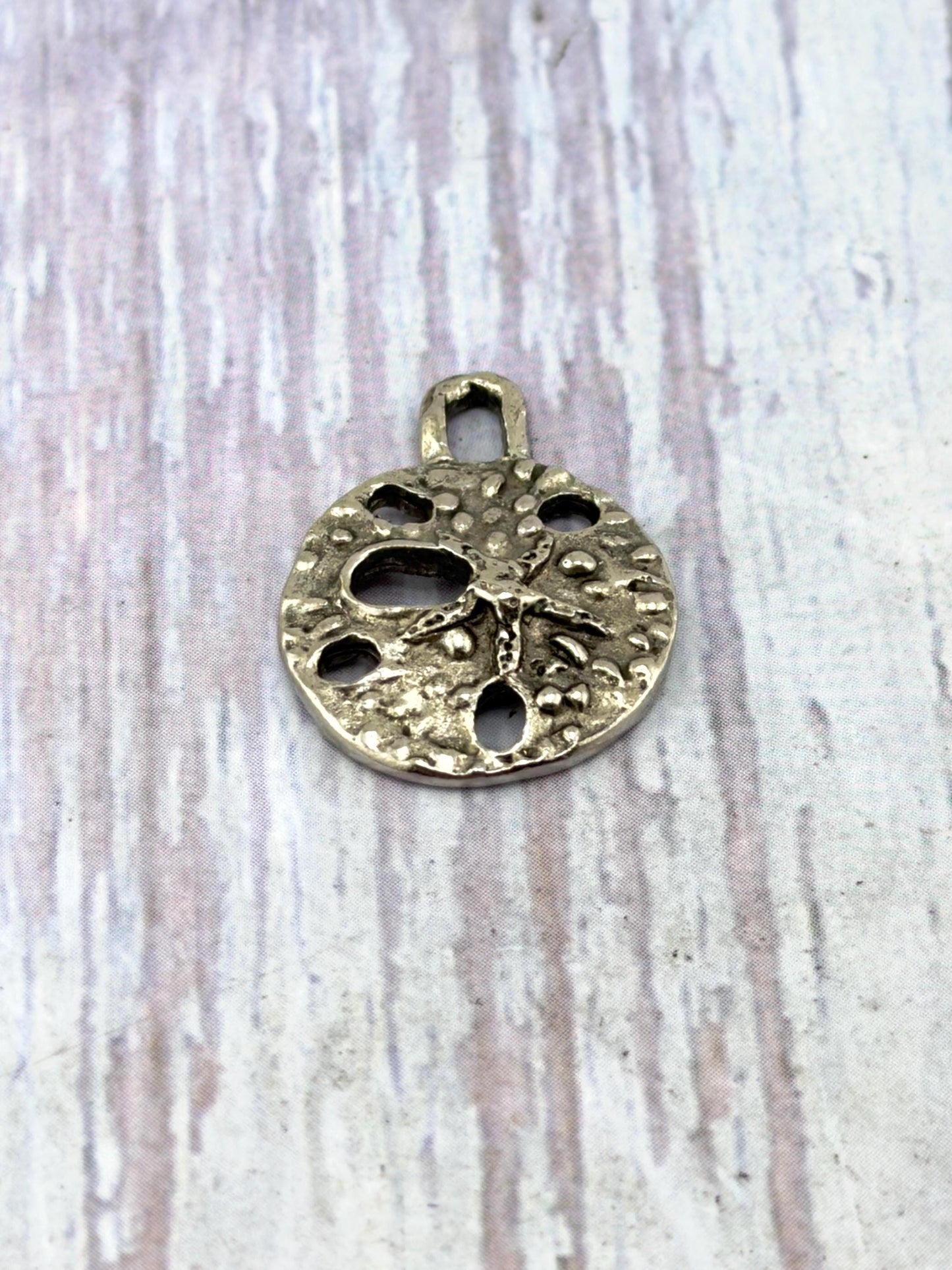 Sand Dollar Charm, Antiqued Pewter, Beachy Pendants,DIY Jewelry Making Supplies, Small Charms, Silver Findings, Boho Seashell,  PT699