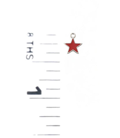 2 Count - Tiny Red Enamel Star Charms, Stainless Steel - SS100