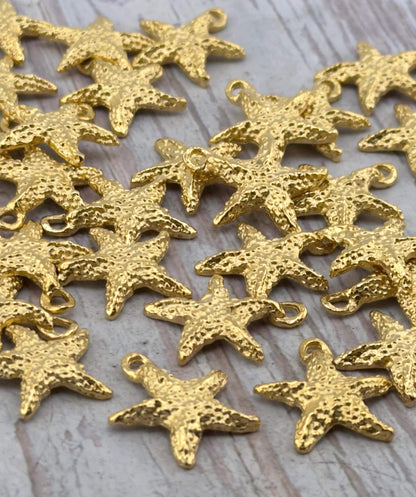 Small Starfish Charm, Satin Gold Plated - ST701