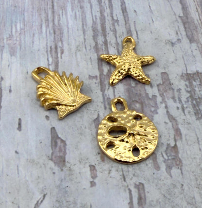 Small Starfish Charm, Satin Gold Plated - ST701