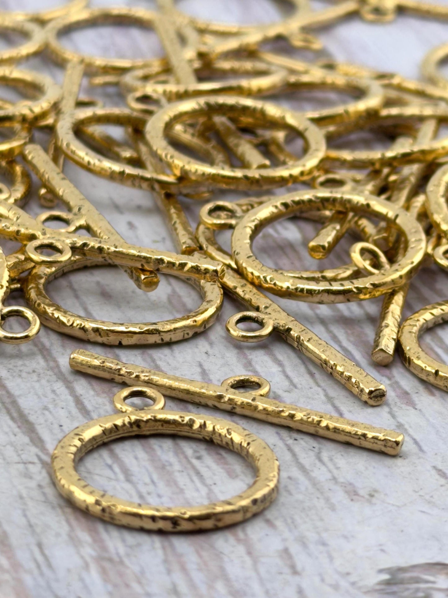 Large Textured Toggle Clasp, Antiqued 18k Gold Plated - AG710