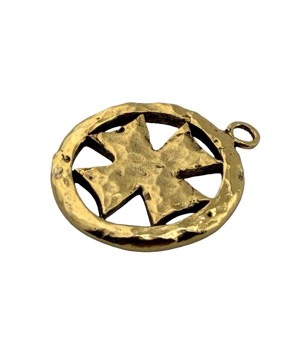 Large Cross Boho Pendant, Antiqued 18k Gold Plated - AG743