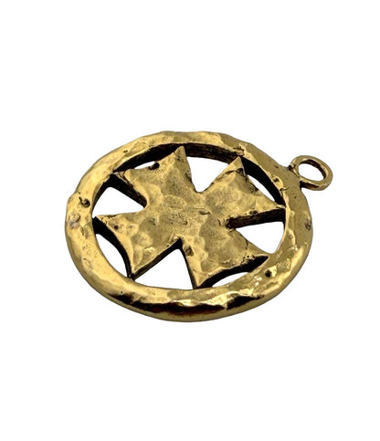 Large Cross Boho Pendant, Antiqued 18k Gold Plated - AG743