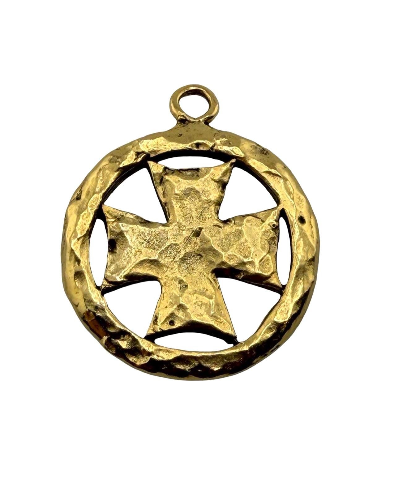 Large Cross Boho Pendant, Antiqued 18k Gold Plated - AG743