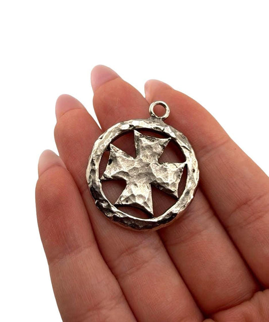 Large Cross Boho Charm, Antiqued Pewter - PT745