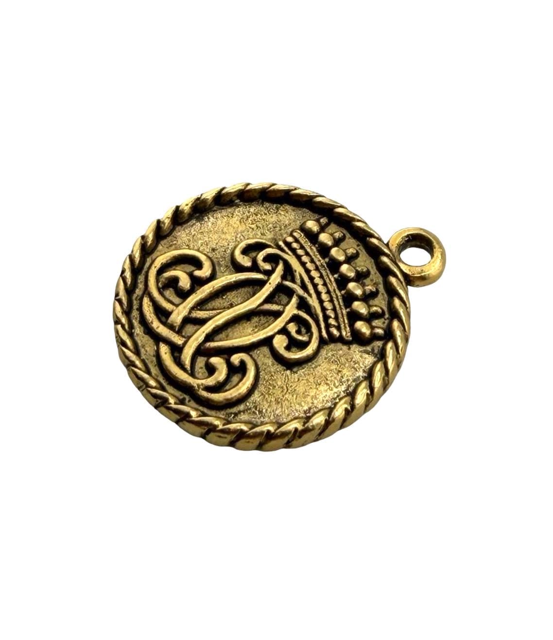 Royal Crown & Fleur-de-Lis Double Sided Coin Charm, Antiqued Gold Plated, DIY Jewelry Findings,Round Pendant, Wholesale Components, AG144