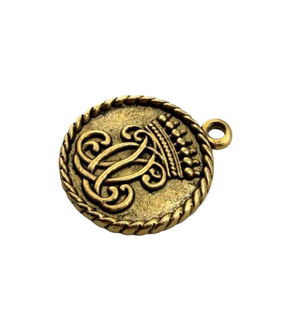 Royal Crown & Fleur-de-Lis Double Sided Coin Charm, Antiqued Gold Plated, DIY Jewelry Findings,Round Pendant, Wholesale Components, AG144