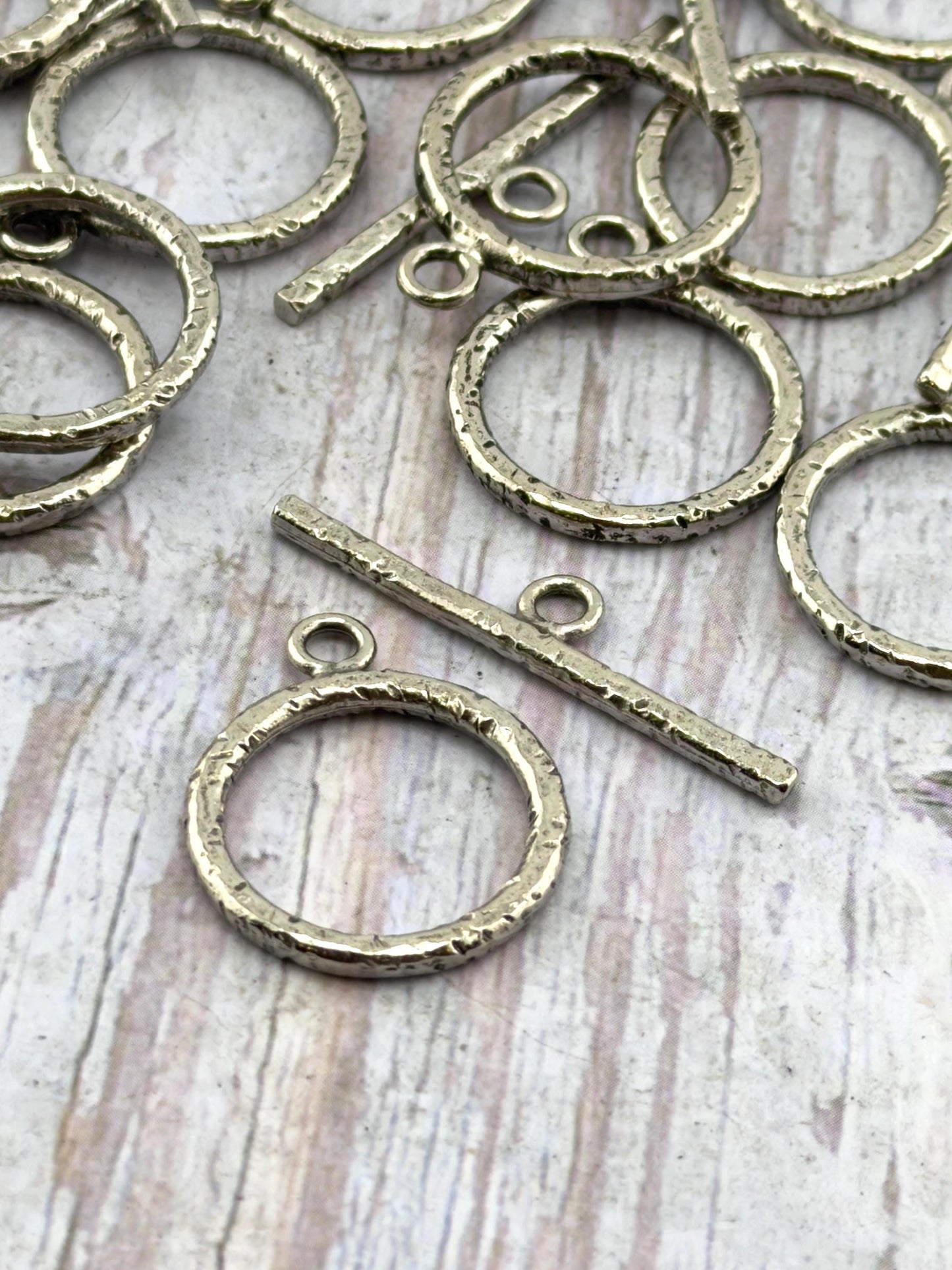 Large Textured Toggle Clasp, Antiqued Pewter - PT712