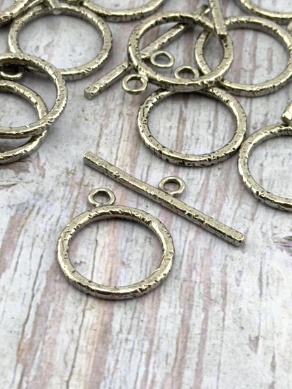 Large Textured Toggle Clasp, Antiqued Pewter - PT712
