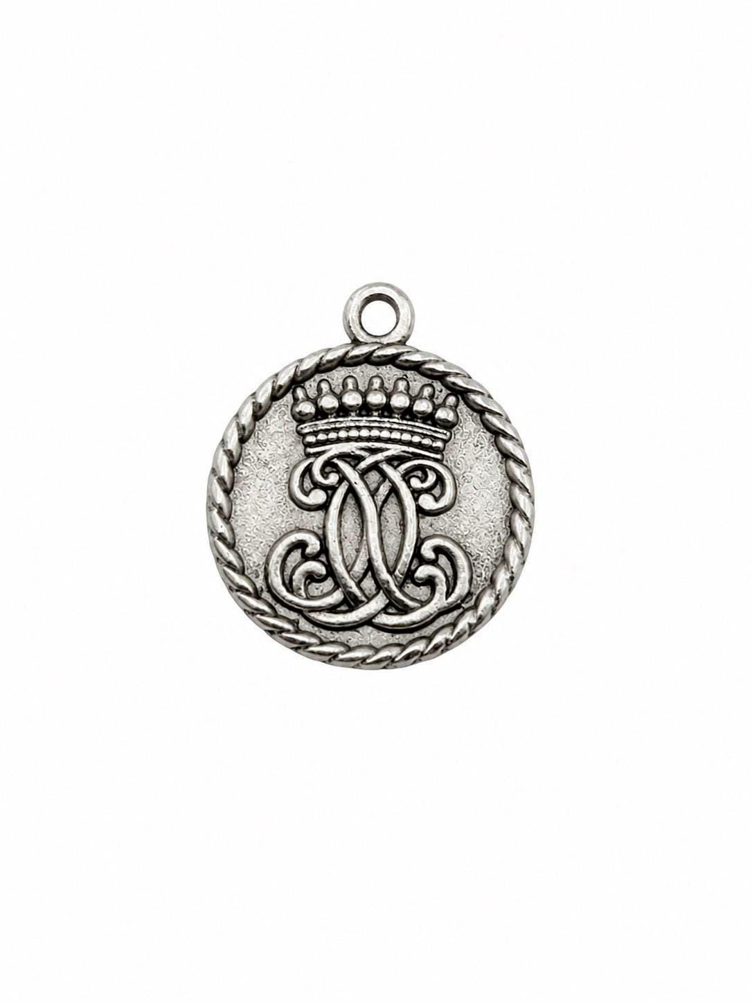 Royal Crown & Fleur-de-Lis Double Sided Coin Charm, Antiqued Pewter - PT504