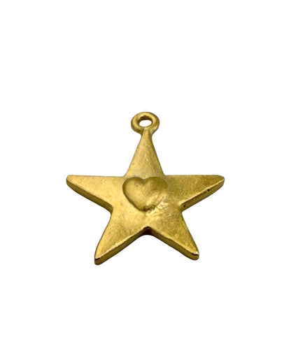 Small Nestled Heart Gold Star Charm, Satin Gold Findings, DIY Jewelry Components, Boho Chic Accessory,Bulk Wholesale Supply,Pendant, ST190