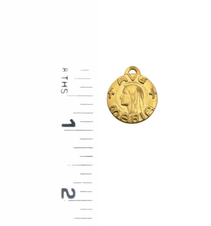 Mary Our Lady of Lourdes Ave Maria Medal, Satin Gold Plated - ST280