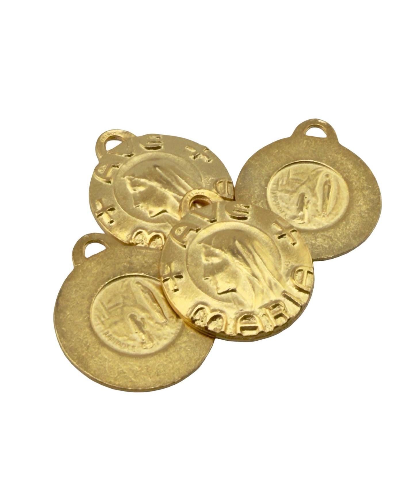 Mary Our Lady of Lourdes Ave Maria Medal, Satin Gold Plated - ST280