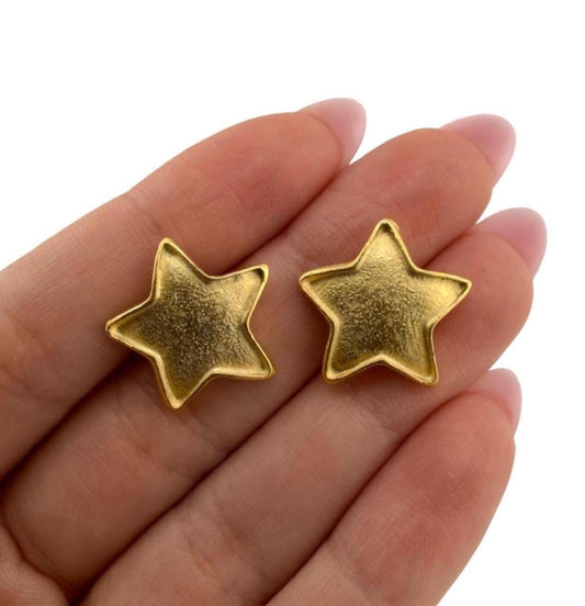 Star Post Earrings, Satin 18k Gold Plated - ST726