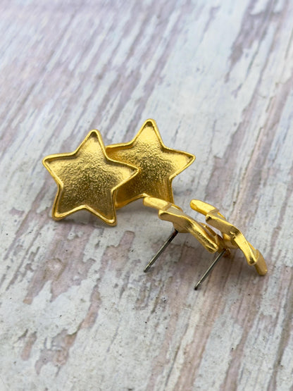 Star Post Earrings, Satin 18k Gold Plated - ST726