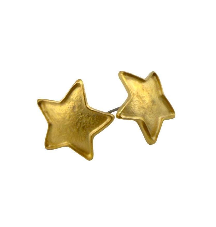 Star Post Earrings, Satin 18k Gold Plated - ST726