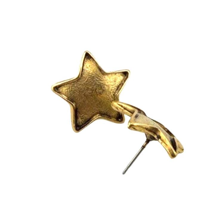 Star Post Earrings, Antiqued Gold Plated - AG725