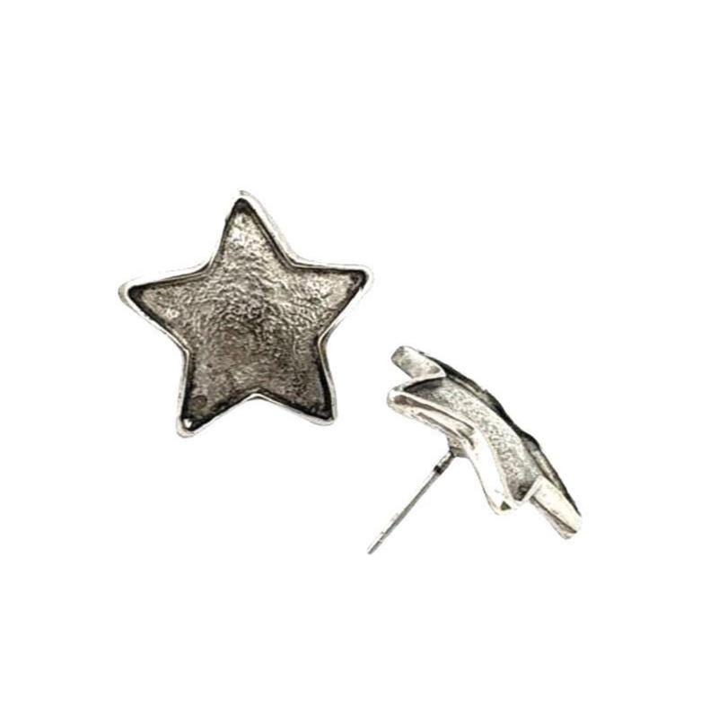 Star Post Earrings, Antiqued Pewter - PT727