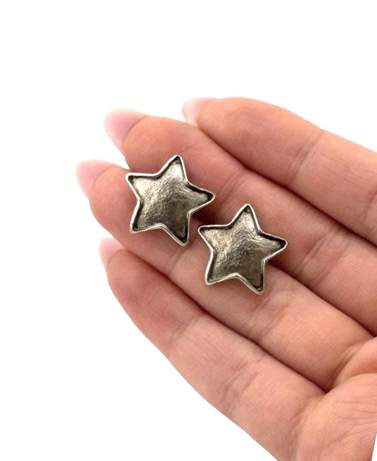 Star Post Earrings, Antiqued Pewter - PT727