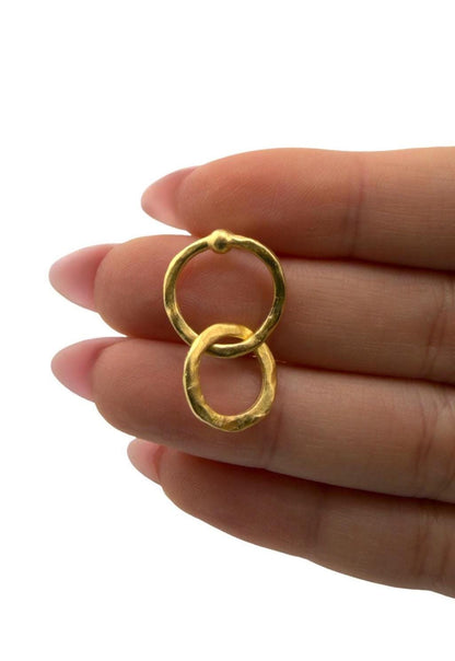 Dangling Interlocking Double Ring Earrings, Satin 18k Gold Plated - ST720