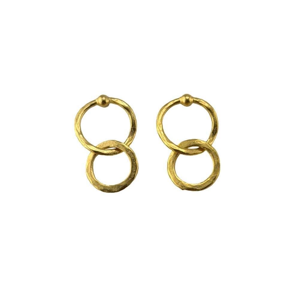 Dangling Interlocking Double Ring Earrings, Satin 18k Gold Plated - ST720