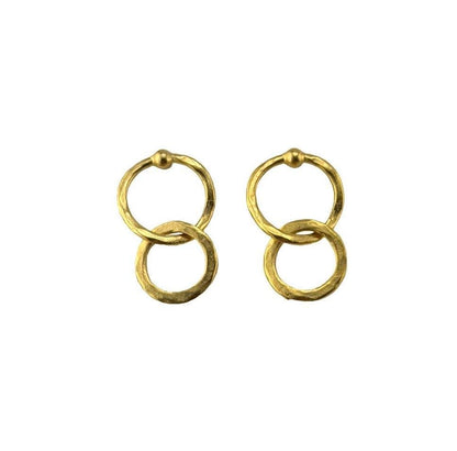 Dangling Interlocking Double Ring Earrings, Satin 18k Gold Plated - ST720