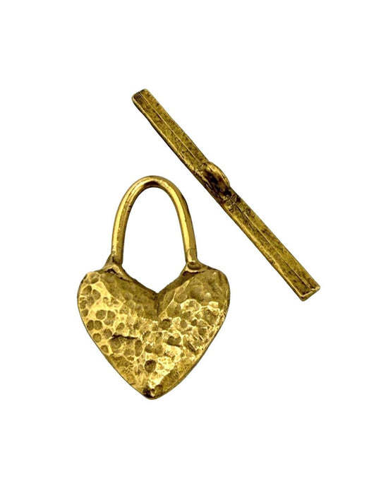 Chunky Hammered Heart Charm Toggle, Antiqued 18K Gold - AG093/A
