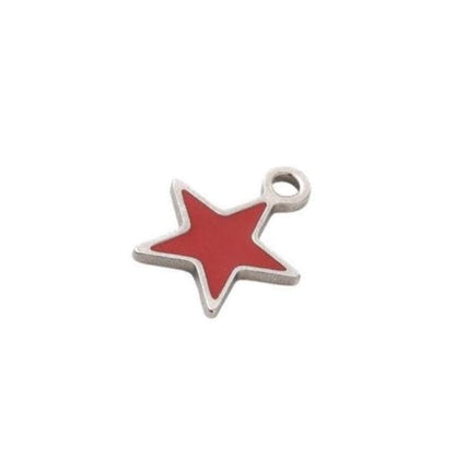 2 Count - Tiny Red Enamel Star Charms, Stainless Steel - SS100