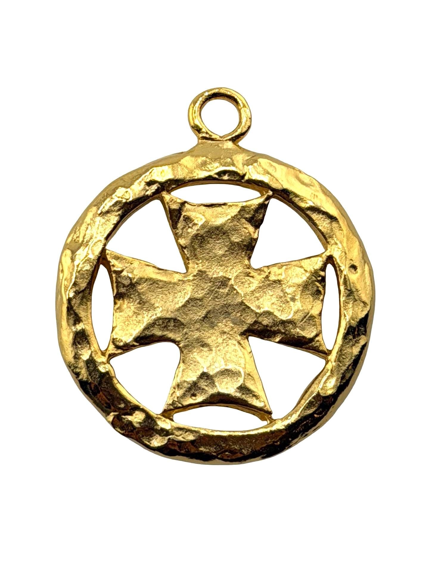 Large Cross Pendant, Satin 18k Gold Plated - ST744