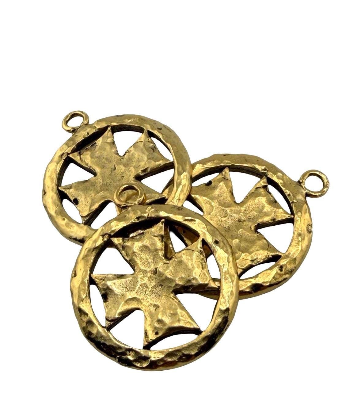 Large Cross Boho Pendant, Antiqued 18k Gold Plated - AG743