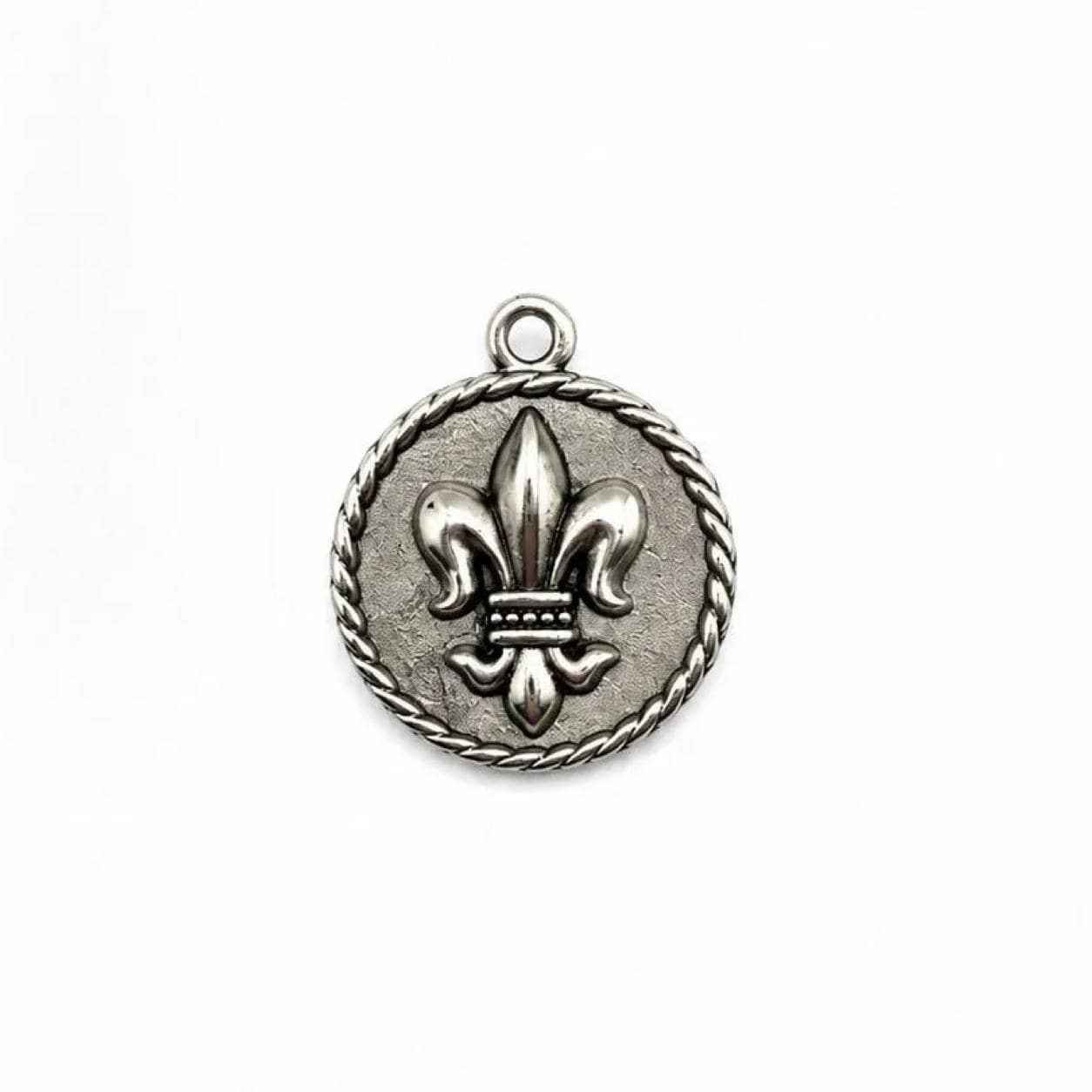 Royal Crown & Fleur-de-Lis Double Sided Coin Charm, Antiqued Pewter - PT504