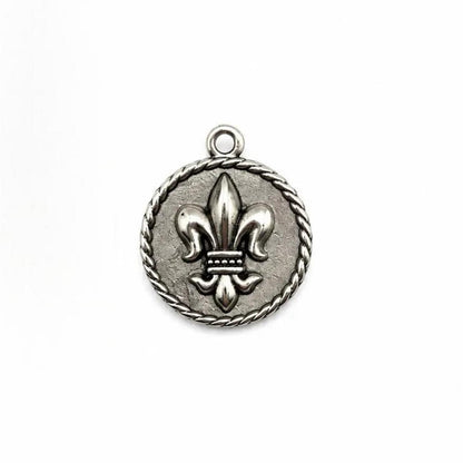 Royal Crown & Fleur-de-Lis Double Sided Coin Charm, Antiqued Pewter - PT504