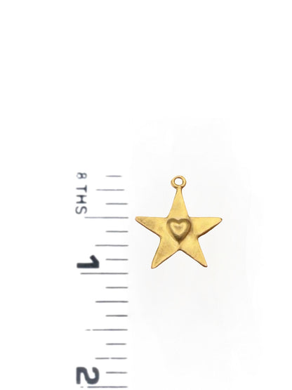 Small Nestled Heart Gold Star Charm, Satin Gold Findings, DIY Jewelry Components, Boho Chic Accessory,Bulk Wholesale Supply,Pendant, ST190