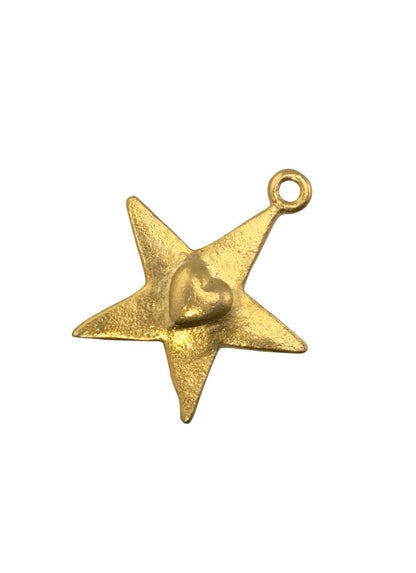 Small Nestled Heart Gold Star Charm, Satin Gold Findings, DIY Jewelry Components, Boho Chic Accessory,Bulk Wholesale Supply,Pendant, ST190