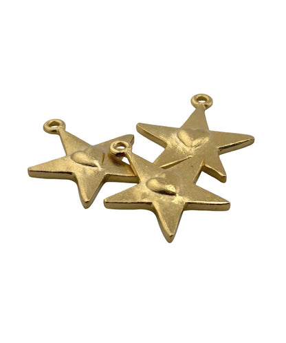 Small Nestled Heart Gold Star Charm, Satin Gold Findings, DIY Jewelry Components, Boho Chic Accessory,Bulk Wholesale Supply,Pendant, ST190