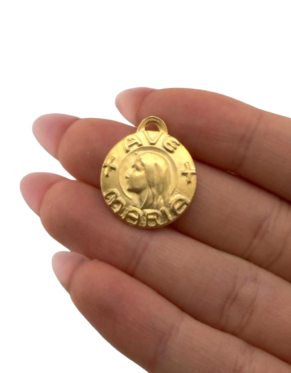 Mary Our Lady of Lourdes Ave Maria Medal, Satin Gold Plated - ST280