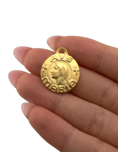 Mary Our Lady of Lourdes Ave Maria Medal, Satin Gold Plated - ST280