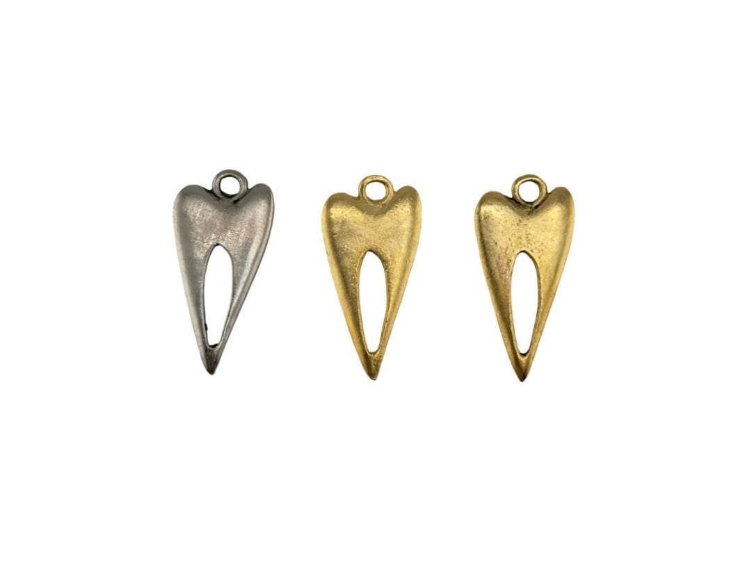 Elongated Skinny Heart Charm with Center Cutout, Antiqued Gold Plated - AG728