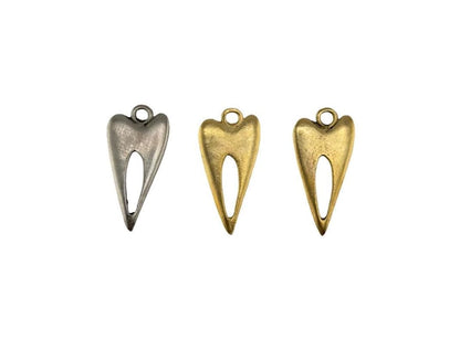 Elongated Skinny Heart Charm with Center Cutout, Antiqued Gold Plated - AG728