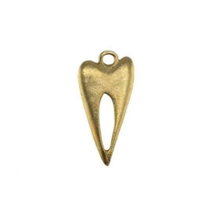 Elongated Skinny Heart Charm with Center Cutout, Antiqued Gold Plated - AG728