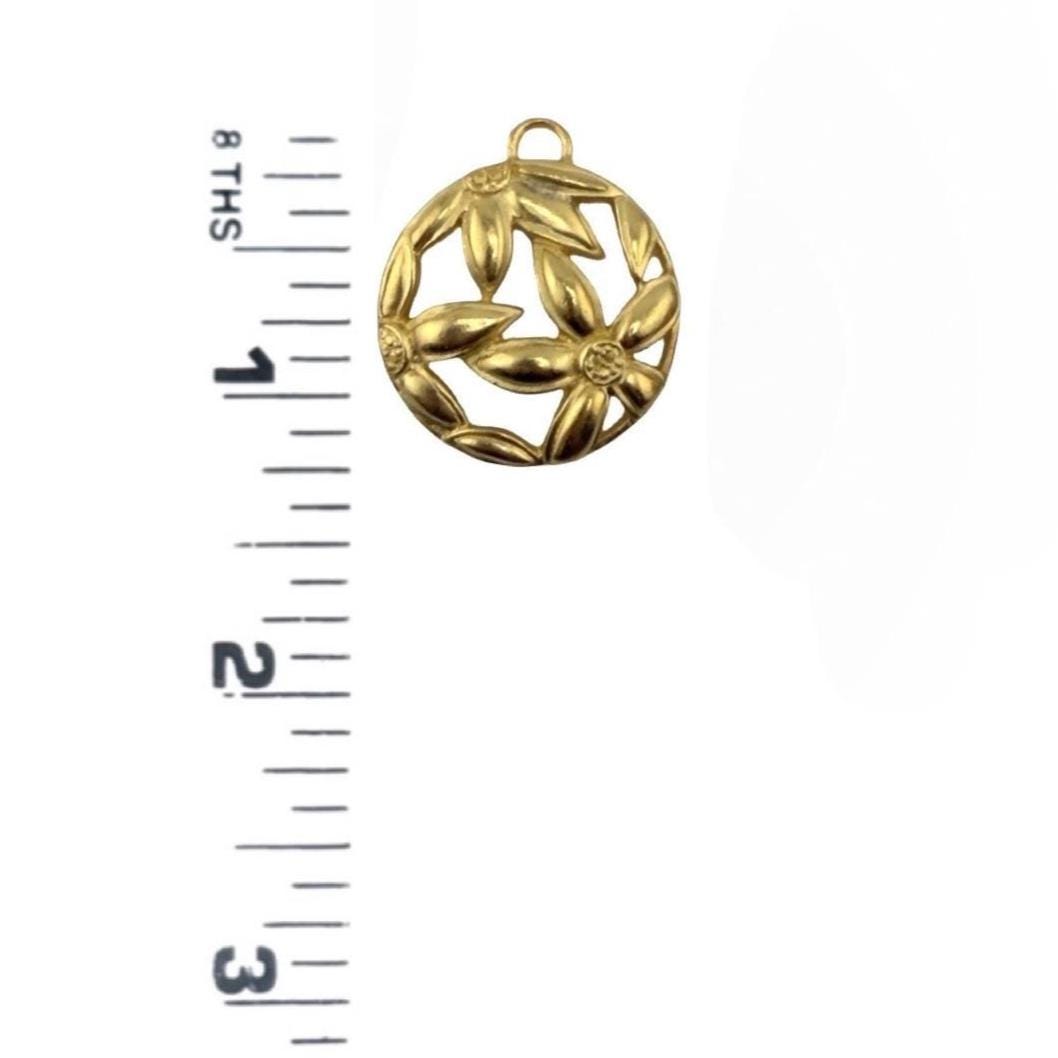 Round Boho Flower Pendant, Satin Gold Plated - ST663