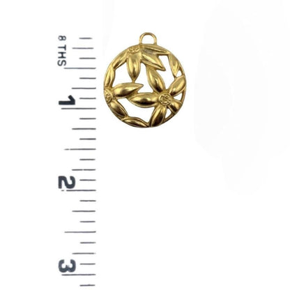 Round Boho Flower Pendant, Satin Gold Plated - ST663