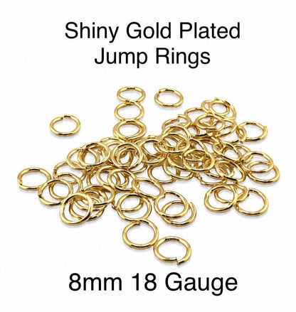 8mm 18 Gauge Heavy Duty Jump Rings (20 Count), Shiny 18k Gold Plated - G051-JR