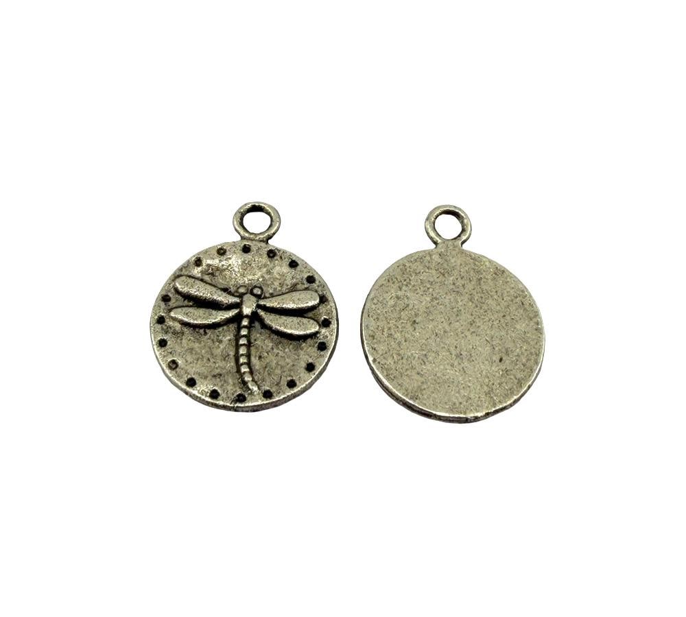 Tiny Round Dragonfly Charm, Antiqued Pewter - PT521