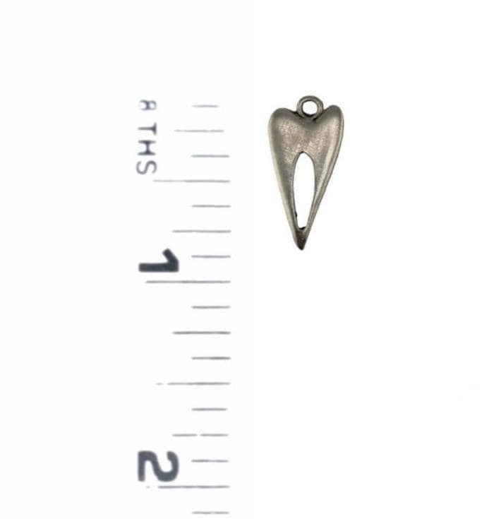 Elongated Skinny Heart Charm with Center Cutout, Antiqued Pewter - PT730