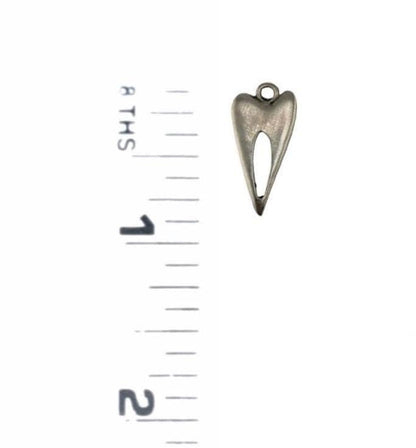 Elongated Skinny Heart Charm with Center Cutout, Antiqued Pewter - PT730