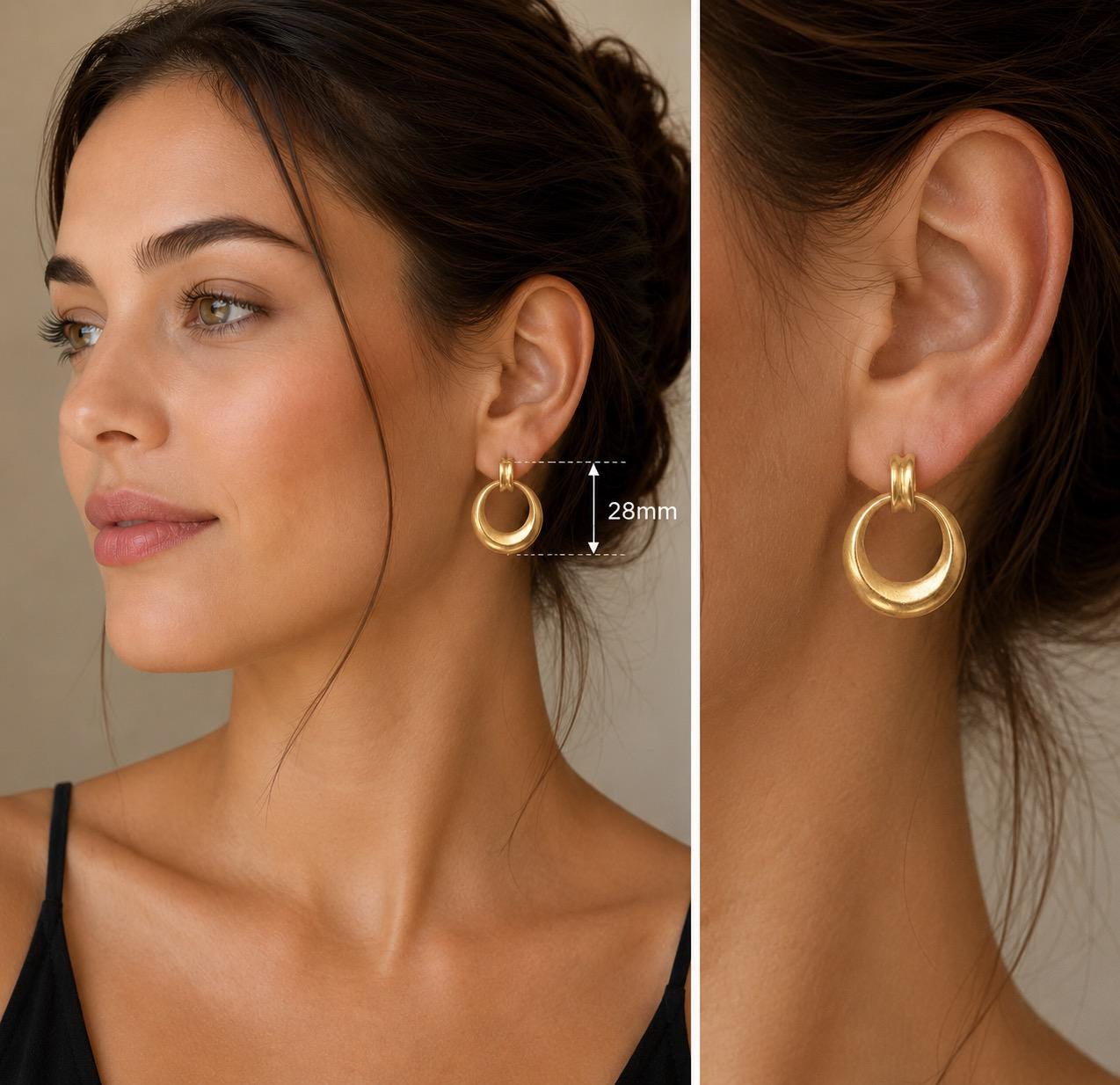 Open Circle Stud Earrings,Satin 18k Gold Plated - ST717
