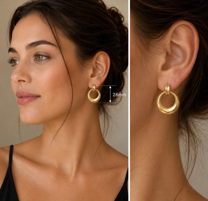 Open Circle Stud Earrings,Satin 18k Gold Plated - ST717